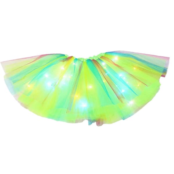 LED Tutu Skirt Piger 2-12 år, 3-lags elastisk lysende danseskørt til prinsessefest green
