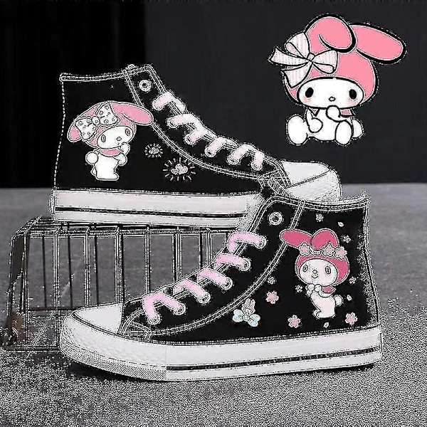 Sanrio Kuromi Canvas Sneakers Höga Vardagliga Sportskor Campus Present Pojkar Flickor Studenter Nya Tjocka Sula Zapatos De Mujer 2-WELLNGS 39