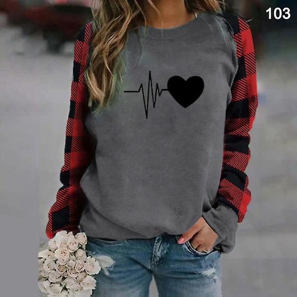 Plus Size Dame Pullover Langærmet T-shirt Mode Kvinde Kærlighedsbrev Trykt Rund Hals Casual 103 XL