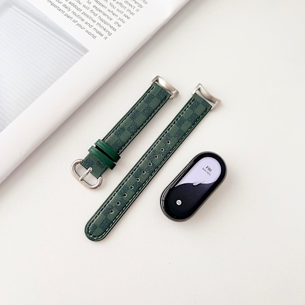 Korvaava ranneke Xiaomi Smart Band 8:lle aitoa nahkaa ruutukuviolla Green