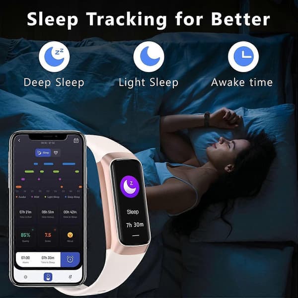 [LCS]Fitness Tracker med 24/7 Blodilt Hjertefrekvens og Søvnmonitor, IP68, 1.10'AMOLED Touch Farveskærm