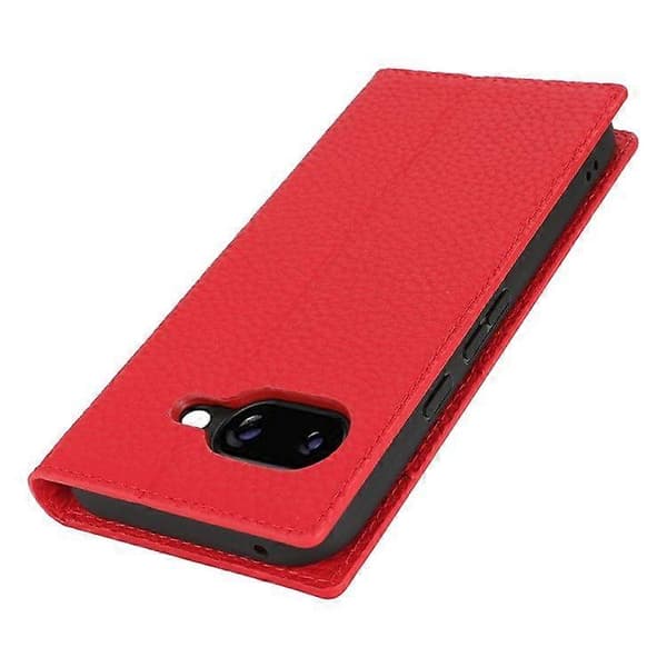 För Google Pixel 9a Plånboksfodral Äkta Kohud Telefonfodral Litchi Textur Red