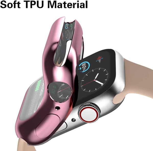 [LCS] 3-pack case compatible with Apple Watch Series SE 6/5/4 40mm screen protector, full protective case, clear/rose gold/pink