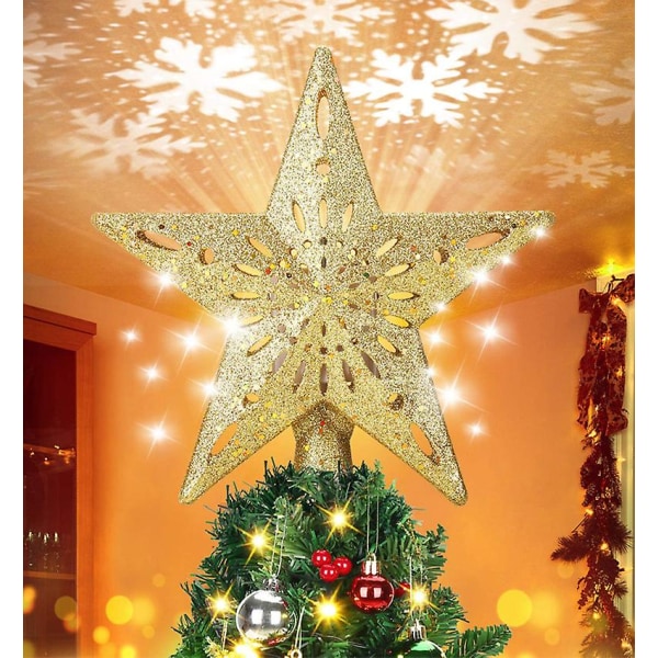 Christmas Tree Topper Upplyst stjärna, projektor för julgransprydnad gold star