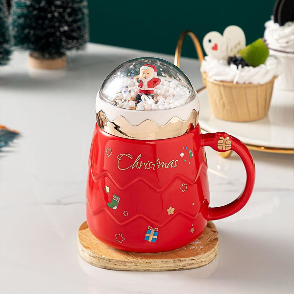 Kreativa Söta Julmuggar Par Keramiska Jultomtefigurer Med Lock Present Vattenkopp För Helgkontor Hem Mjölk Kaffe Red