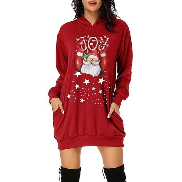 Christmas Style Sweatshirts Klänning Pocket Hoodies Dam Toppar Pullover Tecknad Roliga Sweatshirts För Dam Casual Pullover Höst L