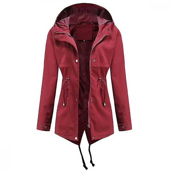 Dame Safari Militærjakke med Lynlås og Hætte med Snøre Wine Red M