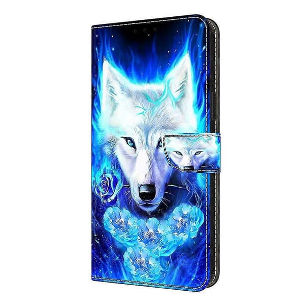 För Samsung Galaxy S24 FE Läderfodral Mönstertryck Plånboksställ Flip Telefonfodral White Wolf