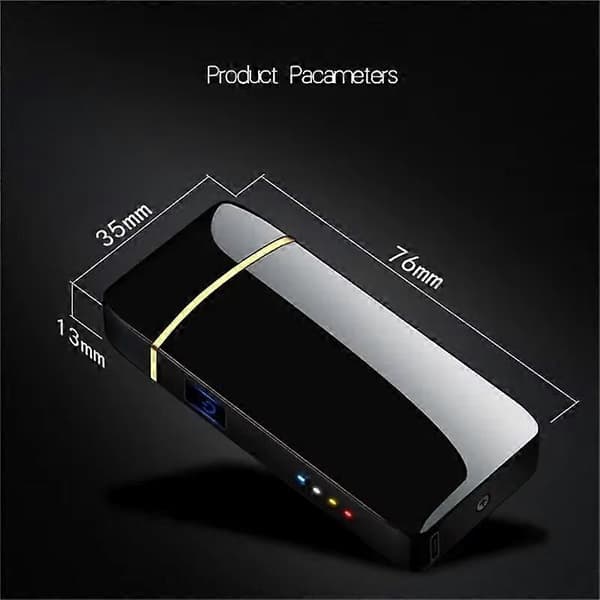 [LCS]Elektrisk Vindtæt Metaltænder Dobbeltbue Plasma Flameless Genopladelig USB Lighter LED Strømdisplay Berøringssensor Lighter No pattern Black