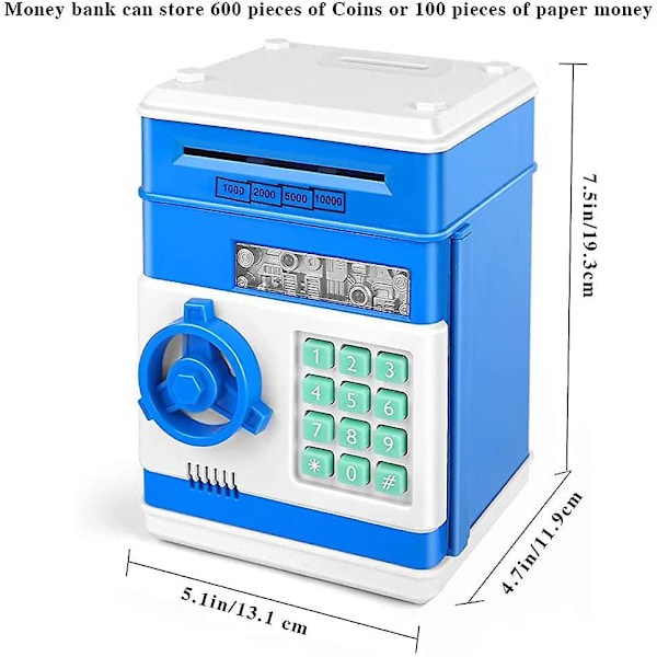 Spargris Automatisk Mynt Sedel Sparbössa Barn Present Elektronisk Lösenords Sparbössa Kod Nyckel Lås Blue