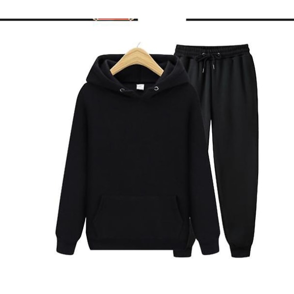 Herr Dam Casual Sportkläder Kostym Enfärgad Pullover + Byxor Kostym Julklapp black S