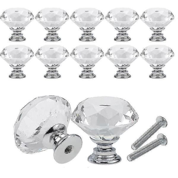 10 stk. klare 30 mm diamantformede krystalglasknopper til skabe