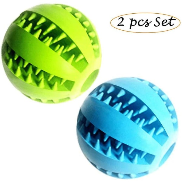 2 Stycken Husdjur Hund Giftfri Leksaksboll Godisautomat 7cm Med Två Färger Green*Blue