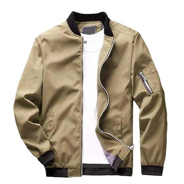 Flight Bomber Jakke Mode Afslappet Lynlåslukning Trendy Jakker Frakke Mænd Khaki L