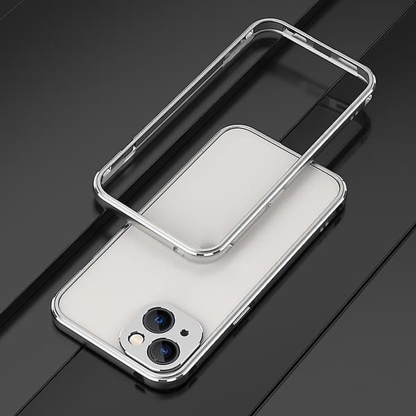 Linsebeskytter + metallrammeveske til iPhone 13 Silver