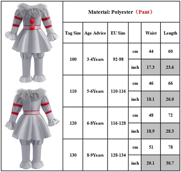 [LCS] Barn Jenter Gutter Halloween Pennywise IT Cosplay Kostyme Klovneklær 110cm