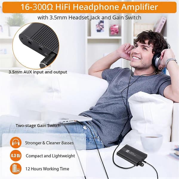 HiFi Hörlursförstärkare Mini 16-300Ω Hörlursförstärkare 3,5mm AUX Ljud