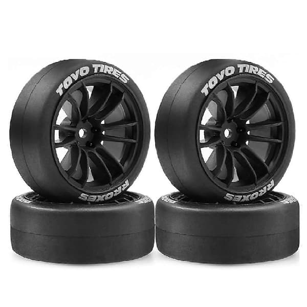4 stk 65 mm hardt drivhjul for 1/10 TT01 TT02 XV01 PTG-2 RC Driftbil Black