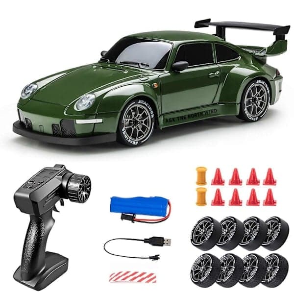 [LCS]1/24 mittakaavan 4WD RC-driftingauto, 2 nopeustilaa, LED-valot ja 50m kantama army green