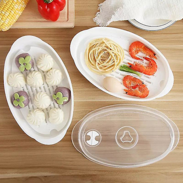 Ångkokare Värmare Skål För Mikrovågsugn Rund Plastskål Varm Ångad Bulle Dumpling Ångkokare Med Lock