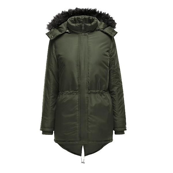 Dame Vinter Lang Mid-længde Lynlås Knap Hætte Parka Jakke NAVY XL