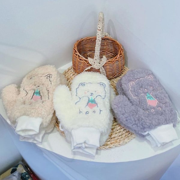 Tjocka Varma Vinterhandskar med Sammet, Helfingerhandskar beige