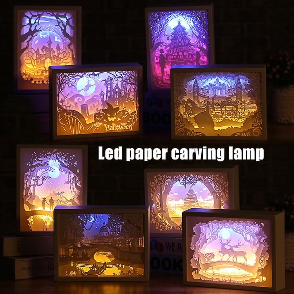 Konstdekoration 3d papper carving ljus lampa led gåva för hem sovrum säng H