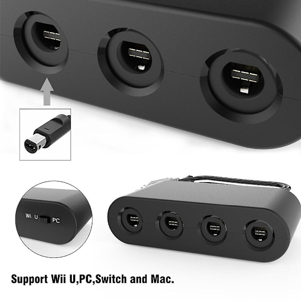 3-i-1 GC-kontrolleradapter for N-switch/Wii U/PC 4 Gamecube-kontrollerporter-konverter