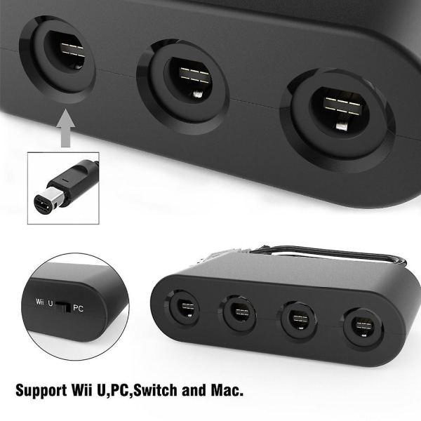 3 in 1 GC -ohjainadapteri N-kytkimelle/Wii U:lle/PC:lle, 4 GameCube -ohjaimen portin muunnin
