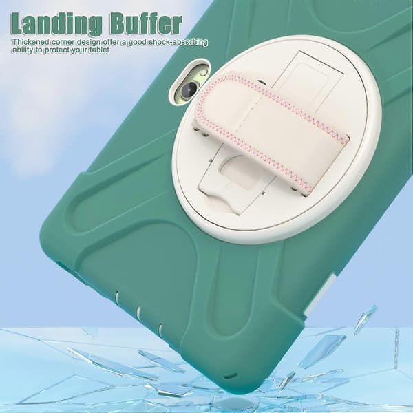 Til Samsung Galaxy Tab Active5 Pro Etui Roterende Støtteben PC+Silikone Håndrem Tablet Cover Multicolor Emerald Green