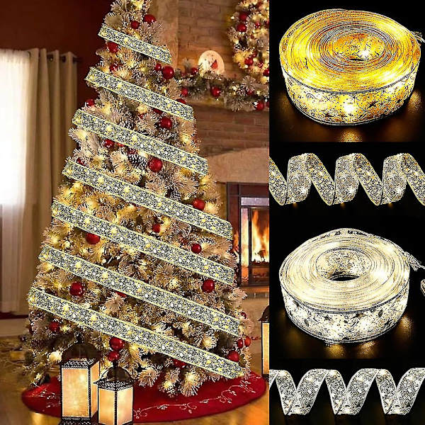 LED-lampa Varmstämpling Dubbelband Ljusslinga Julgransdekoration Sliver