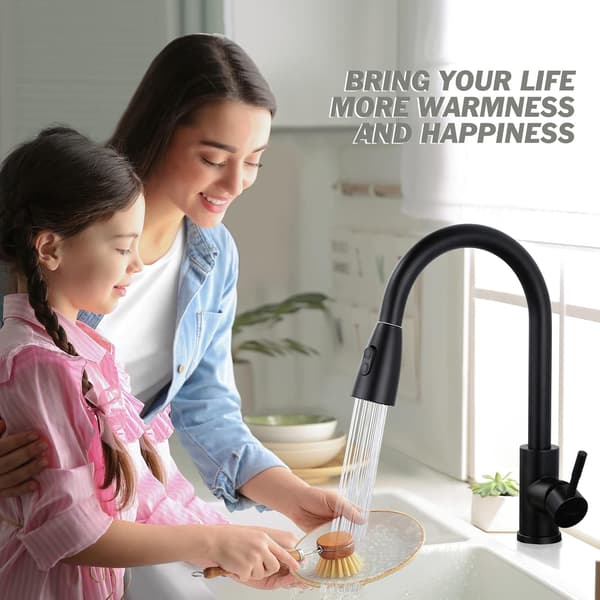 [LCS]Black kitchen faucet, mixer with pull-out spray head, two spray modes, high spout, corrosion resistant.