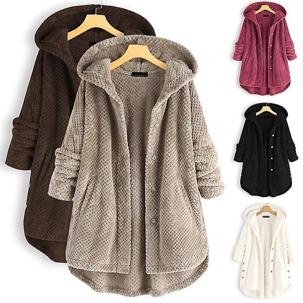 Dame Åben Front Hættetrøjer Langærmet Fleece Cardigans Moderigtigt Løst Varmt Overtøj Til Vinter Ny Apricot 4XL