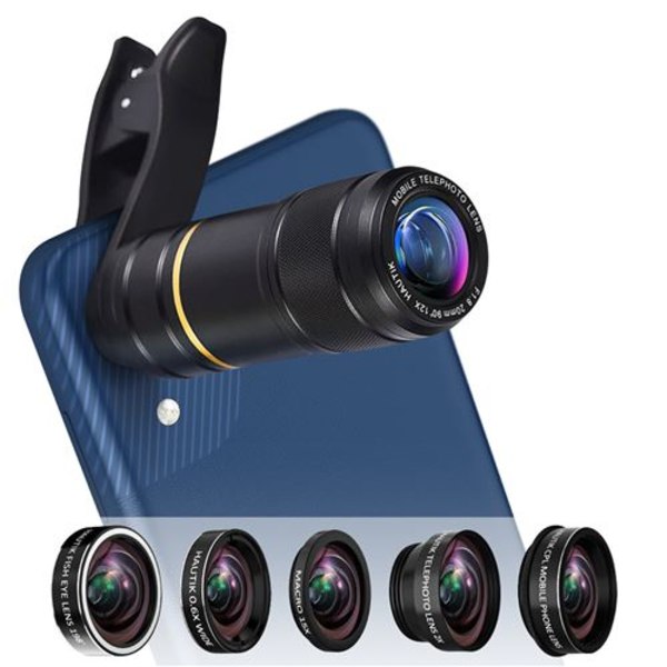 Universal Smartphone Lens Kit Telefoto, Vidvinkel Fisheye och