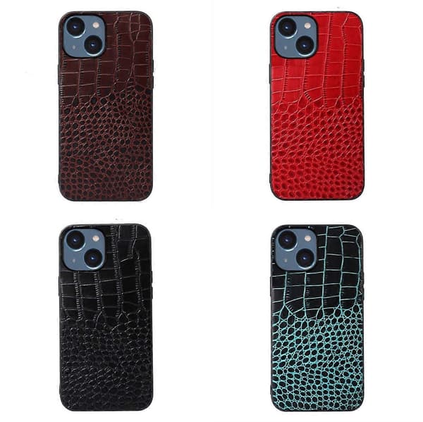 [LCS] Krokodil Topplager Nötskinn Läderfodral För iPhone 14 Black
