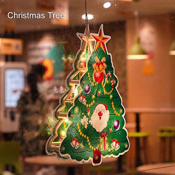 Ulkokäyttöön tarkoitetut jouluvalot LED-joulukuusi-ikkunaverhovalot imukupilla Christmas Tree