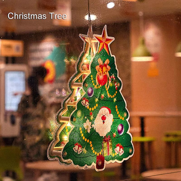 Utomhus jul Silhouette Lights Led Julgran Fönster Gardinljus Med Sugkopp För Christmas Tree