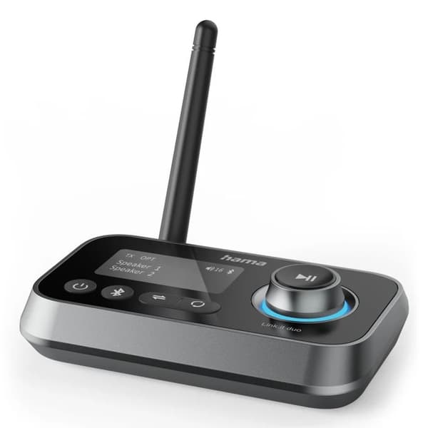 Hama Link.it Duo Bluetooth-sender/mottaker for stereo-TV, lyd/video-skjerm, Multipoint Bluetooth-adapter for 2 kilder Svart