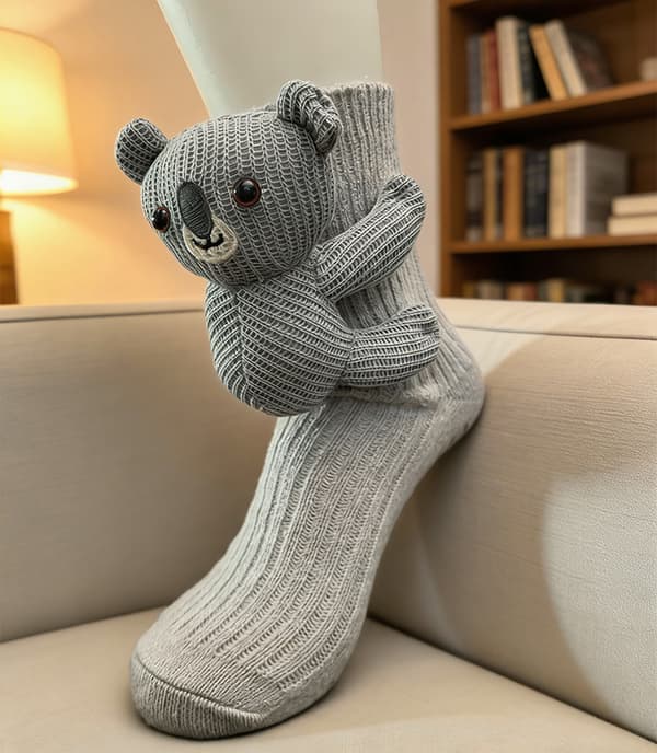 [LCS] 2 par 3D-strikkede dyrestrømper – Håndhæklede søde varme nyhedsstrømper til gulv til ju Koala + Sloth