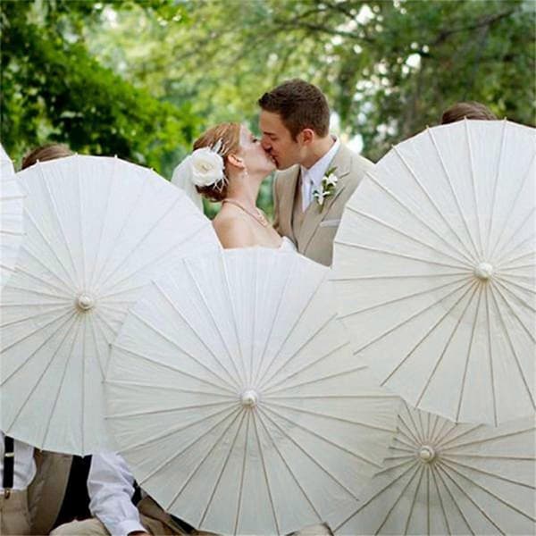 8 STK Papir Parasol Bryllupsparaply Festgave 30 cm Bambusparaplyer til Brudebad Midtpunkt White