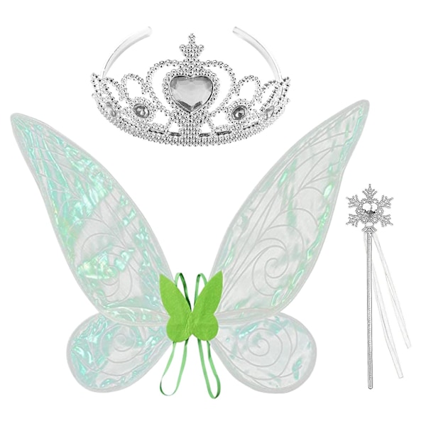 Caraele 2 Fevinger til Børn Hvid Grøn Pink Lilla Sommerfugl Kjole Vinger Sæt Fe Kostume Tilbehør Piger Lille Organza green