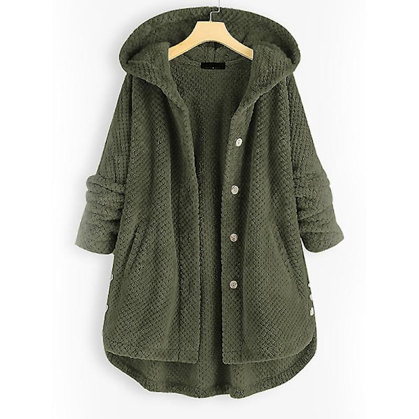 Dame Åben Front Hættetrøjer Langærmet Fleece Cardigans Moderigtigt Løst Varmt Overtøj Til Vinter Ny Army Green M