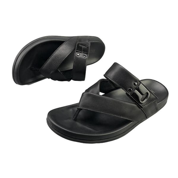 Mäns läder topplager kohud Casual Flip Flops bekväma sandaler 41