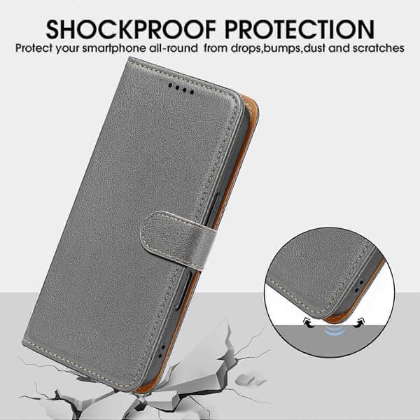 Til Xiaomi Redmi A5 4G (171,7 mm) Poco C61 4G Etui RFID-blokerende pung Litchi tekstur lædertelefon Grey Grey