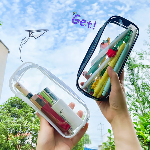 Transparent PVC Pennfodral med Dragkedja, Tålig Tjock Pennväska Sminkväska för Förvaring av Pennor, Kosmetika eller Små Vardagsartiklar (Svart)