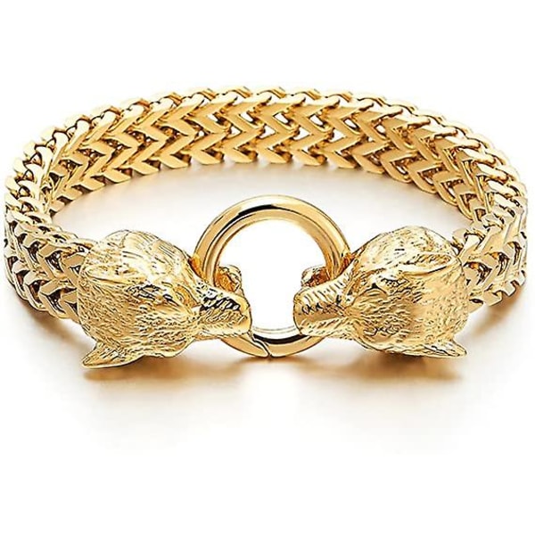 Moye Mens rostfritt stål Wolf Head Curb Chain Armband med Sp Golden