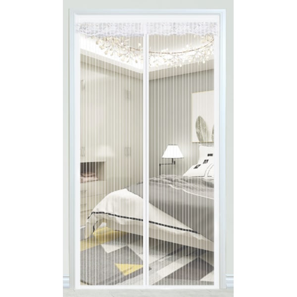 Vit Magnetisk Myggnätsdörr 95x220cm, Glasfibermyggnätsdörr, Anti-fluggardiner för Dörr Automatisk Stängning Ultra Mesh