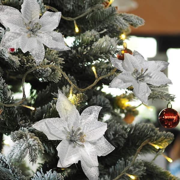 [LCS] 30 stk. glitterjuleblomster kunstige blomsterdekorasjoner