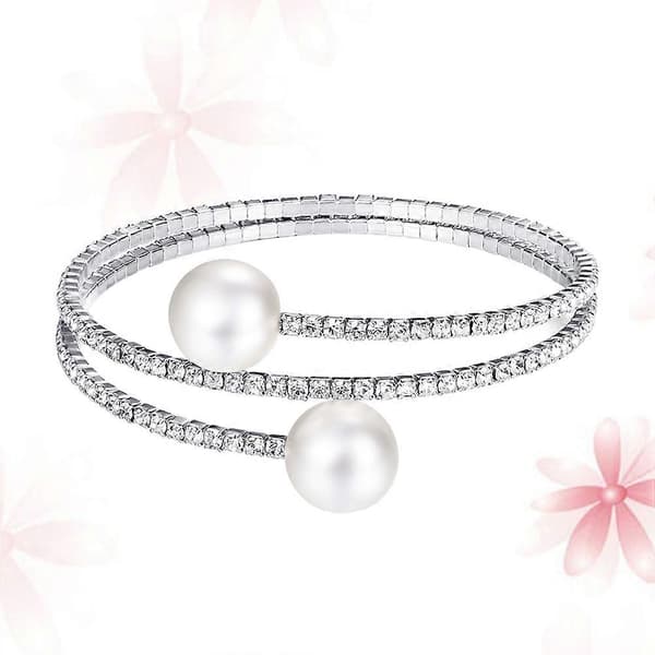 Smykker Rhinestone Perlearmbånd til kvinder 2 stk. Sølv Elegant Armbånd