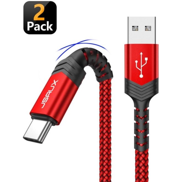 2 kpl USB Type-C / USB -kaapeleita punotussa nylonissa, musta ja r